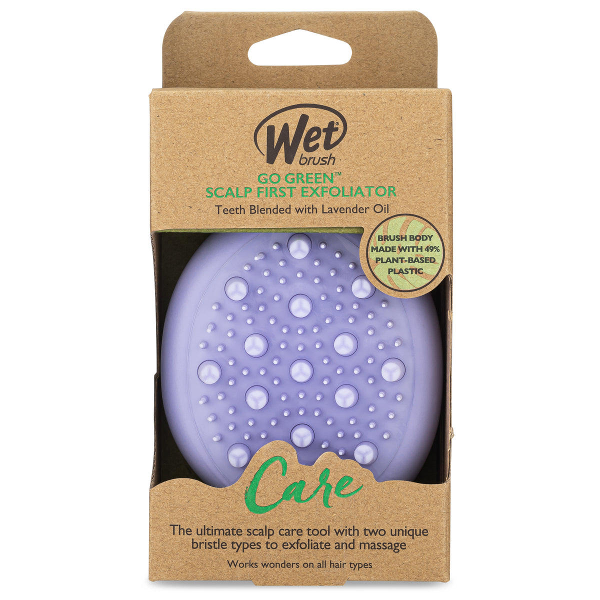 Wet Brush Go Green Scalp Brush – Spazzola massaggiante ed esfoliante all'olio di lavanda